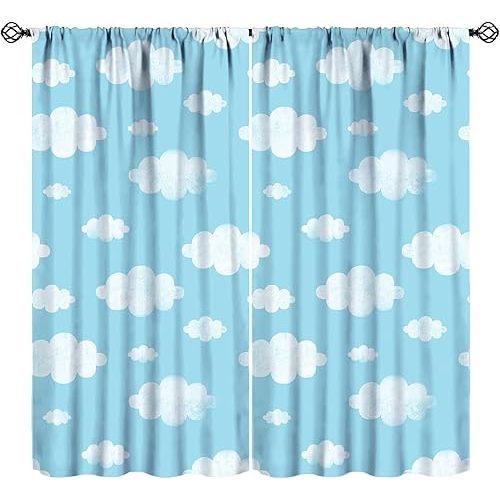 Clouds Curtains,Cartoon Cloud Cute Sky Pattern Drapes Window 2 Panel Rod Pocket Curtain for Girls Boys Baby Bedroom Nursery Decor 20.5" W X 45" L 30%