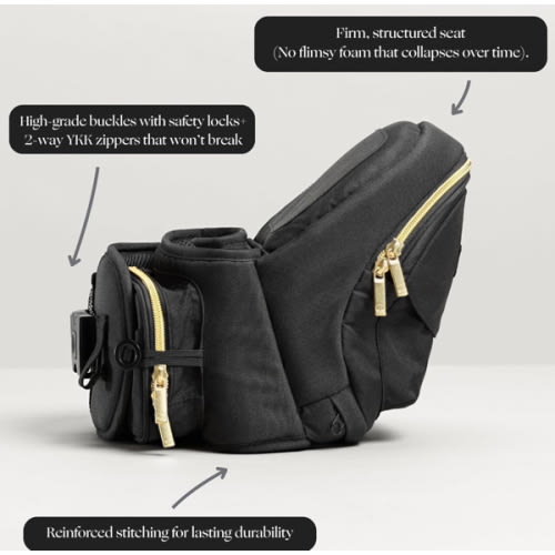 Tushbaby The Original Premium Quality Hip Seat Carrier – Safety-Certified Baby & Toddler Carrier with Secure Safety Buckles, No-Flimsy-Foam Design, Storage Pockets & Nursing Pillow. 0–3 yrs