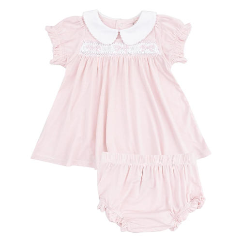 Solid Classic Collar Dress Set Pink