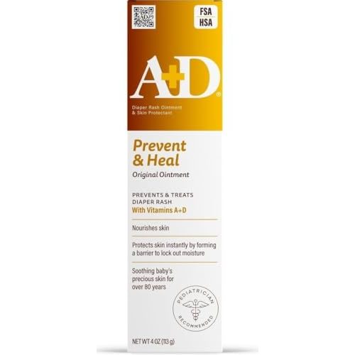 A+D Original Diaper Rash Ointment Prevents & Treats Diaper Rash, Moisturizing Skin Protectant with Vitamins A & D, Healing Skin Ointment for Dry and Cracked Skin 4oz | Treats Diaper Rash, Moisturizing Skin Protectant with Vitamins A and D, Healing Skin...