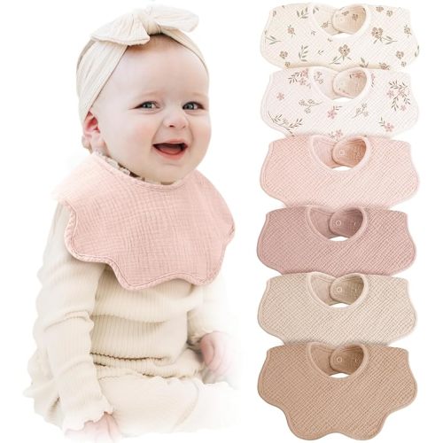Konssy Muslin Baby Bibs 100% Cotton Absorbent Bandana Drool Bibs for Teething and Drooling, 6-Pack for Baby Boys & Girls