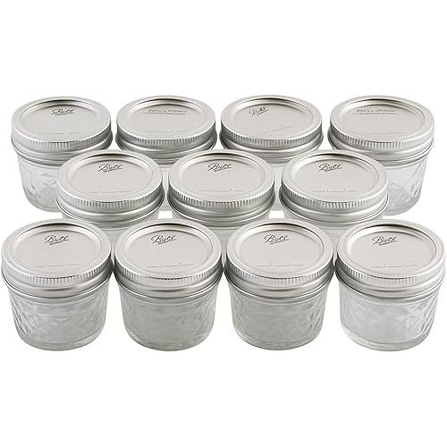 Ball - 4 oz Regular Mouth Glass Mason Jars | 11 Pack Jars with Airtight Lids | Large Glass Jar for Food Storage with Lids | Ideal for Canning, Fermentation, Pickling, Kombucha Brewing | Set of 11