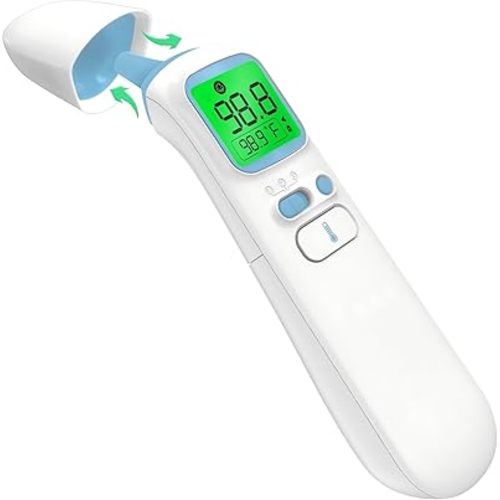 Ear and Forehead Thermometer for Adults, 3-in-1 Infrared Digital Thermometer for Kids and Baby, Accurate 1 Second Reading, Fever Alert, Backlit Display and Storage Pouch