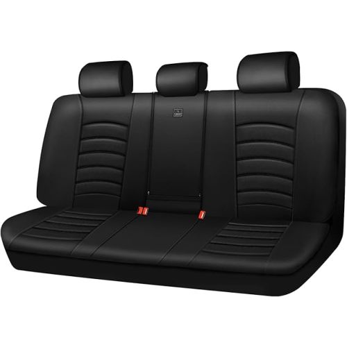 CAR PASS Leather Back Seat Cover, Universal Waterproof Bench Rear Seat Cover Zipper Split Rear Bench Protector Fit 95% Automotive Interior Covers for Cars Sedans SUVs (Rear,All Black)