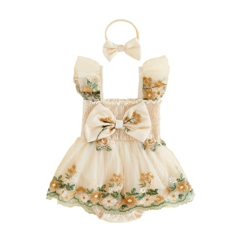 Douhoow Baby Girl Plaid Romper Flying Sleeve Ruffle Baby Dress Romper Infant Girl Summer Clothes with Headband