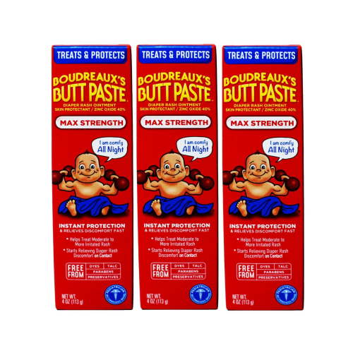 Boudreauxs Maximum Strength Butt Paste Diaper Rash Ointment - 4 Oz, 3 Pack