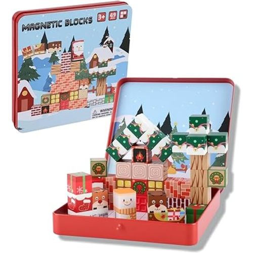 49PCS Christmas Magnetic Blocks, Santa & Reindeer Toys for Kids, Magnet Cubes, Magnetic Tiles Travel Game Creative Gift for Boys Girls (49pcs Santa & Reindeer)
