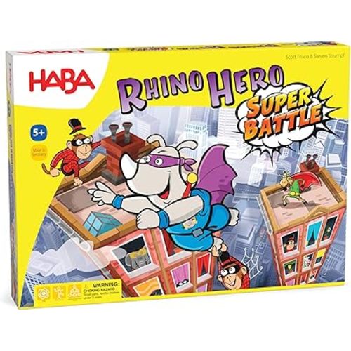 HABA Rhino Hero Super Battle - Exciting 3D Stacking Board Game for Kids & Adults, Fun Family Games,Stacking Card Games for Kids, Made in Germany