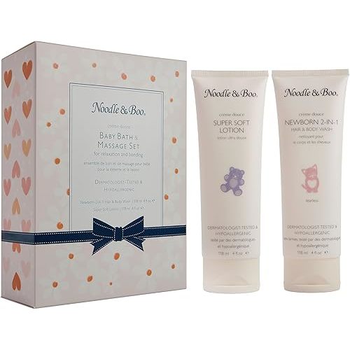 Noodle & Boo Baby Bath & Massage Gift Set – Includes 4 oz Newborn Hair & Body Wash & Super Soft Lotion, Hypoallergenic, Pediatrician-Tested, Dermatologist-Tested for Delicate and Sensitive Baby Skin