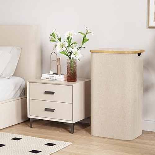 Lifewit 100L Laundry Basket with Lid, Clothes Hampers for Laundry with Bamboo Handles and A Removable Bag, Large Foldable Laundry Hamper for Bedroom, Bathroom, Dorm, Laundry Room, Beige