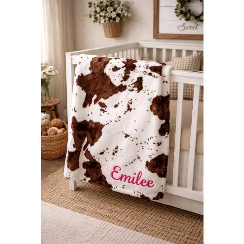 Embroidered Cow Print Baby Blanket  40'' X 50"