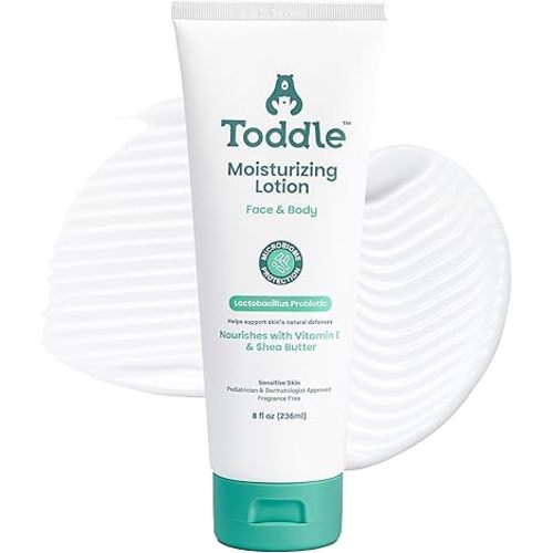 Toddle Probiotic Moisturizing Lotion for Face & Body, Eczema & Dry Skin Relief, Fragrance-Free with Vitamin E, Shea Butter for Sensitive Baby & Kids Skin, Pediatrician-Approved, 8oz