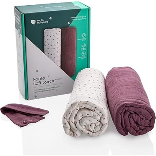 Koala Babycare Organic Muslin Swaddle Blankets for Newborns – GOTS & Oeko-TEX Certified - 2 Pack Soft Cotton Baby Blanket 47 x 47 inches - Lightweight, Breathable, and Safe for Boys and Girls