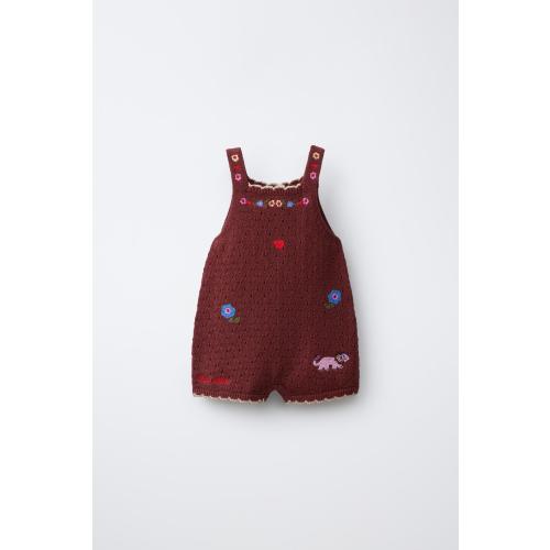 SISSEL EDELBO X ZARA KIDS EMBROIDERED KNIT ROMPER - Brown | ZARA United States