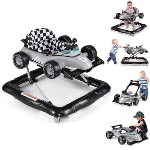 HONEY JOY Baby Walker, 4-in-1 Foldable Infant Activity Push Walker, Toddler Car Walker with Adjustable Heights, Music, Lights, Padded Seat, Baby Walker with Wheels for Boys Girls 6-18 Months (Gray)