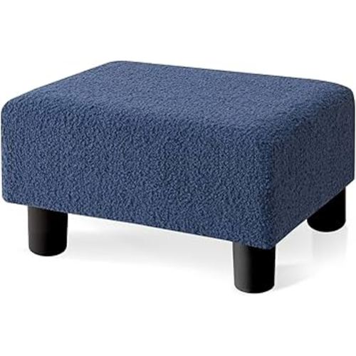 BRIAN & DANY Small Foot Stool Ottoman, Footstool with Legs, Teddy Velvet Foot Rest for Living Room, Bedroom and Office, Blue