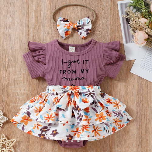 Zukuco Infant Baby Girl Clothes Spring Summer Outfits for Girls Shorts Set Cute Ruffle Sleeve Floral Shorts with Headband, Purple 3-6 Months