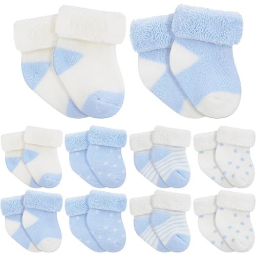 10 Pairs Preemie Baby Terry Cotton Turn Cuff Socks for Newborn Girls Boys - Nicu