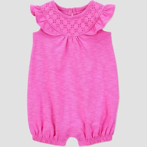 Carter's Just One You® Baby Girls' Eyelet Solid Romper - Pink 9M: Cotton, Snap Closure, Flutter Sleeve