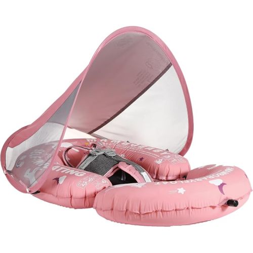 Baby Pool Float with Canopy Self-Inflating Mambobaby Float for 3-24 Momths