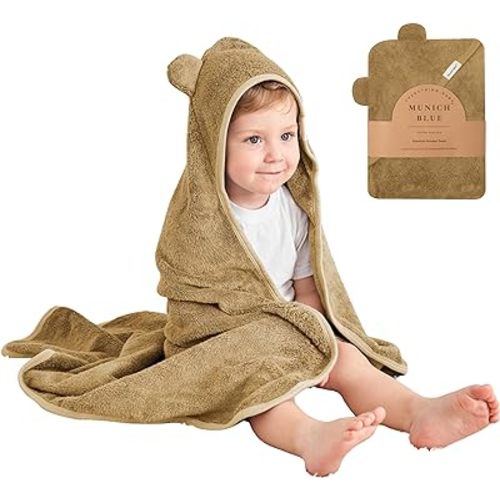 Toddler Bath Towel for Boys & Girls - Soft Baby Bath Towels with Cute Bear Ears - Cozy Baby Towels, Toddler Towels for Newborn, Infant & Toddler - 600 GSM, 35x35 inch (Brown Sugar)