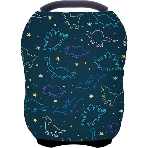 Car Seat Covers Canopy Cover - Multi-use Cover Carseat Canopy, Breathable Breastfeeding Cover, Car Seat Covers for Bbies, Boys & Girls Shower Gifts (Dark Blue Dinosaur)