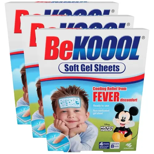 BEKOOOL Immediate Cooling Fever Reducing Soft Gel Sheets for Kids - 4 Count, White (00101) (Pack of 3)