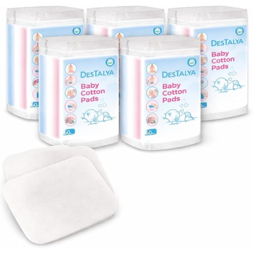 Destalya Baby Cotton Pads 360 Count (6x60) | 100% Cotton Maxi Squares for Diaper Change | Sensitive Skin, Soft, Lint-Free, Large Pads for Baby Care, Cosmetic Use (Maxi Pads 360)