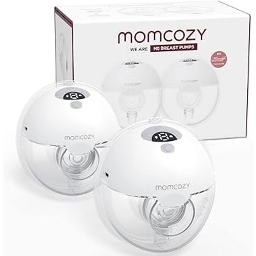 Momcozy Breast Pump Hands Free M5, Wearable Breast Pump of Baby Mouth Double-Sealed Flange with 3 Modes & 9 Levels, Electric Breast Pump Portable - 24mm, 2 Pack Quill Gray