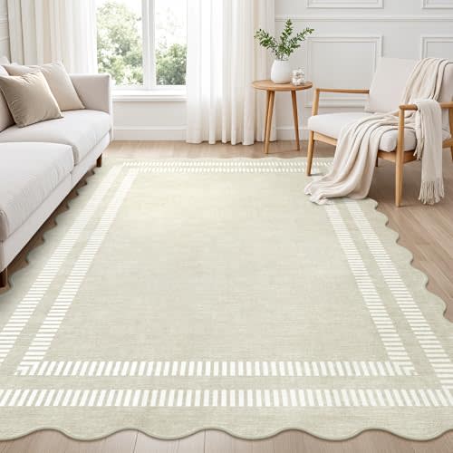 Area Rugs 5x7 Living Room Washable Modern Rug, Neutral Beige Soft Non Slip Rugs Ultra-Thin Indoor Carpet for Bedroom Dining Room Nursery Home Office