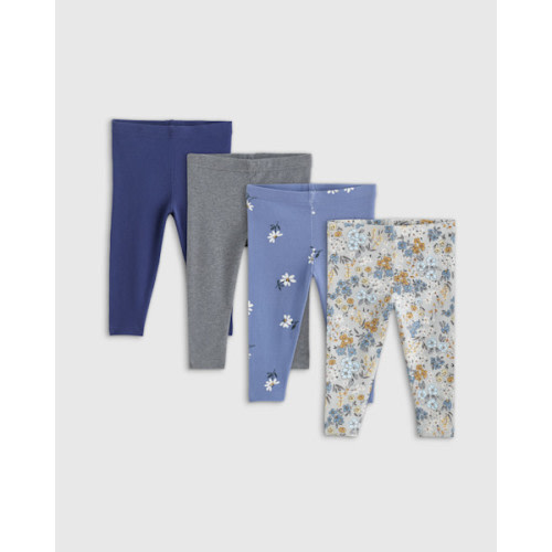 Organic Cotton Leggings 4-Pack - Baby Girl's in Grey Ditsy Floral/Blue Daisy