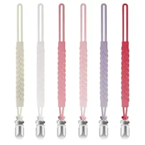TenderBabe Silicone Pacifier Clip for Baby Girls and Boys, Pack of 6 Soft Flexible Paci Binky Clips with One-Piece Braided-Style Design,BPA-Free Baby Essentials