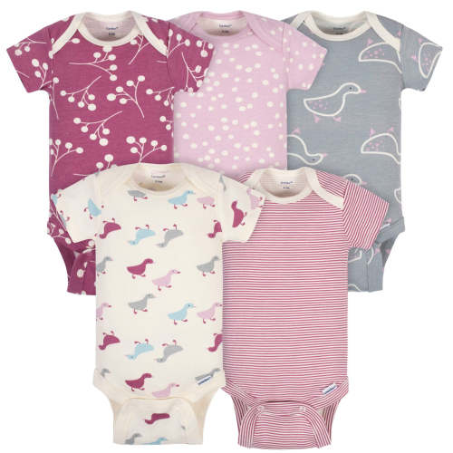 5-Pack Baby Girls Comfy Stretch Ducklings Short Sleeve Onesies® Bodysu – Gerber Childrenswear