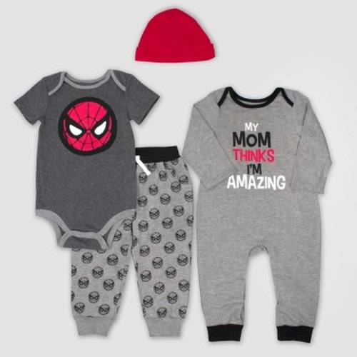 Baby Boys' 4pc Marvel Spider-Man Set - Gray, Size: 0-3M