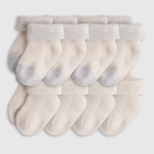 Organic Cotton Gripper Fold Over Socks 8-Pack - Baby in White/Grey