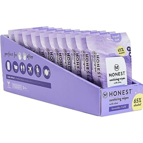 The Honest Company Sanitizing Alcohol Wipes | Kills 99% of Germs, Made With Aloe | Lavender, 150 Count (10 Packs of 15)