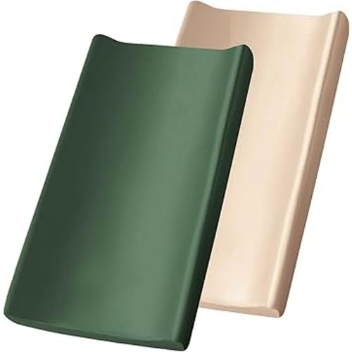 SiinvdaBZX 2 Pack Changing Pad Cover for Baby Girls Boys, Satin Silky Soft Changing Table Covers 32"x16"+5" Diaper Changing Pad Sheets, Green & Beige
