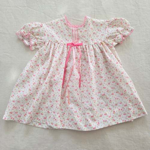 Vintage White & Pink Floral Dress 6-12 months