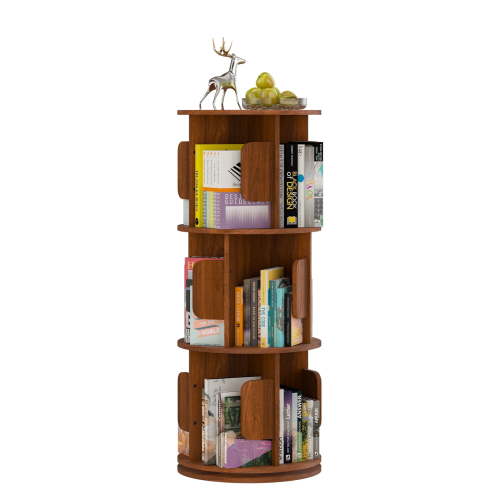3 Tier Rotating Bookshelf Tower, Spinning Bookshelf, Revolving 360° Bookcase Storage Round Carousel, Vertical Rotate Turning Spiral Corner Organizer , White