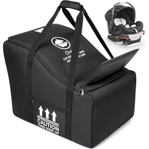 Orzbow Infant Padded Car Seat Travel Bag, Carseat Travel Bag for Airplane Compatible with All Nuna Pipa/Graco/Chicco Car Seat and Anti-Rebound Base, Car Seat Bag with Side Pocket for Gate Check, Black