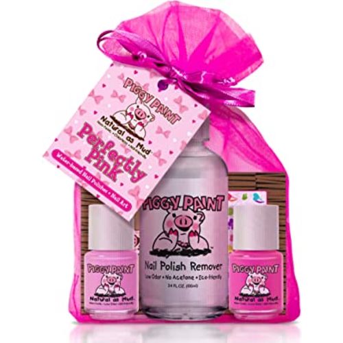 Piggy Paint | 100% Non-Toxic Girls Nail Polish | Safe, Cruelty-Free, Vegan, & Low Odor Nail Polish for Kids | Perfectly Pink (2 Polish, 1 Remover & Nail Art Gift Set)
