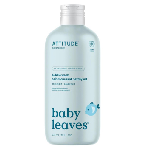 ATTITUDE Bubble Body Wash for Baby, EWG Verified, Dermatologically Tested, Plant and Mineral-Based, Vegan, Good Night, 16 Fl Oz