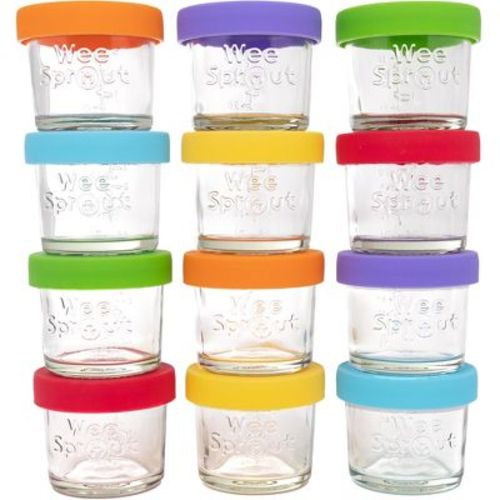 WeeSprout Glass Baby Food Storage Jars w/ Silicone Lids (4 oz, 12 Pack Set)