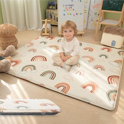 1.5" Thick Baby Floor Play Mat, 71x79 Memory Foam Play Mat, Rainbow