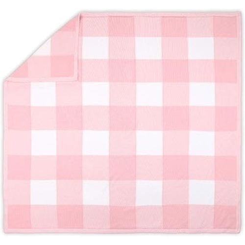 The Peanutshell Farmhouse Large Pink and White Check Baby Blanket - Rustic Chic 100% Cotton Sweater Knit