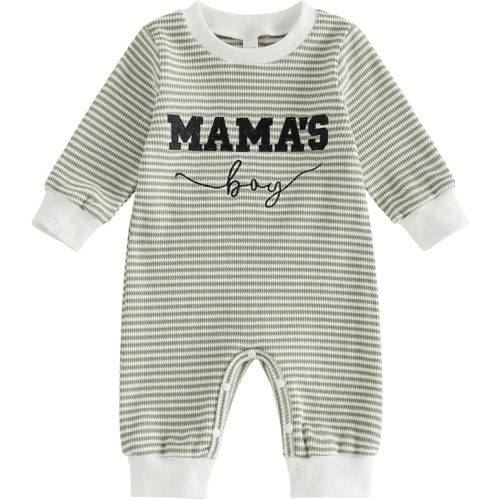 Newborn Baby Boy Fall Clothes Mamas Boy Letter Embroidery Long Sleeve Romper Waffle Stripe Winter Jumpsuit Oneise