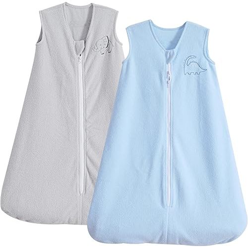 PHF Warm Micro-Fleece Baby Sleep Sack 0-6 Months, Soft Baby Wearable Blanket, 2-Way Zipper Sleeping Bags, 2 Pack Comfy Sleeping Sack for Infant Newborn Boys, Small Size, Blue&Grey