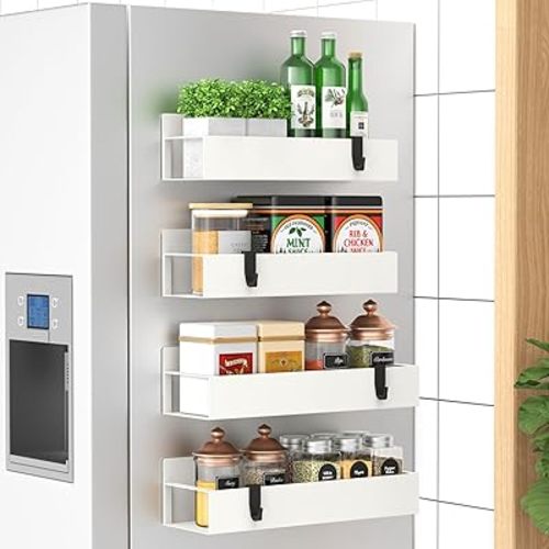 4 Pack Magnetic Spice Storage Rack Organizer for Refrigerator and Oven, Cream White Fridge Organizers and Storage