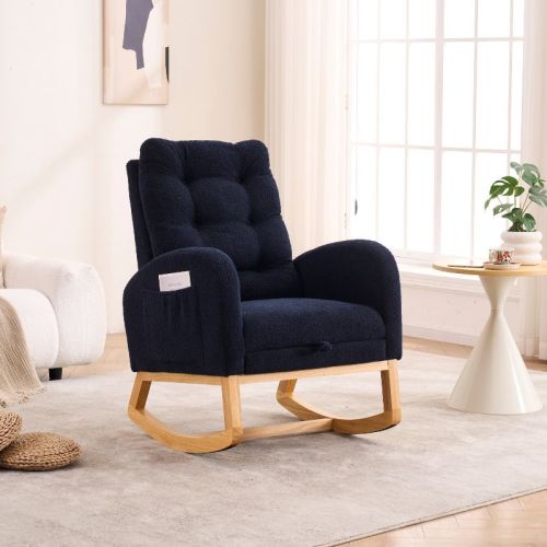 Whisen Nursery Glider Plush Rocking Chair Accent Chair with Footrest and Storage Pocket - Blue