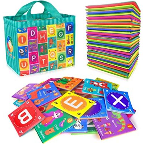 teytoy Baby Soft Alphabet Cards Toys, 26Pcs ABC Alphabet Baby Flash Cards Early Learning Toy with Storage Bag, Washable Soft Letter Toy for Toddlers Kids Boys Girls Over 0 Years